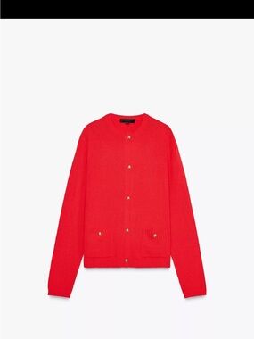 Zara Bright Red Button-Front Knit Cardigan